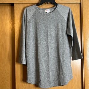 Lularoe grey long sleeve shirt with shiny sleeves, size large
